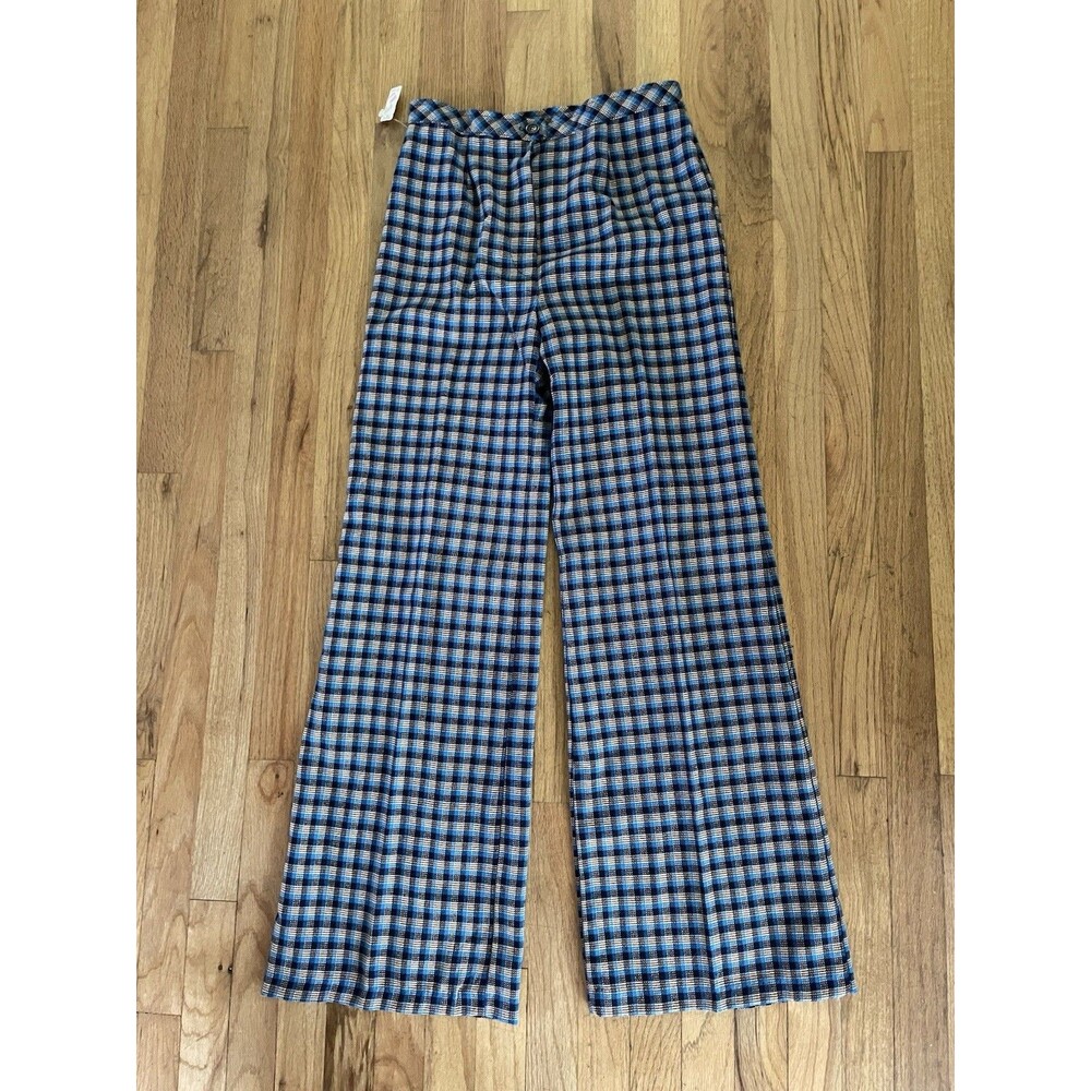 NWT - Women’s Vintage 70’s High Waisted Blue Plaid Wide Leg Pants - Size 13